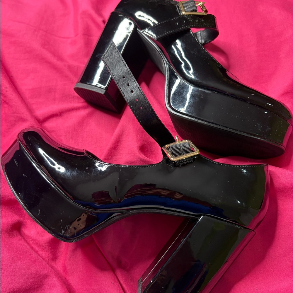 Patent Mary Jane Platform Heels in Black